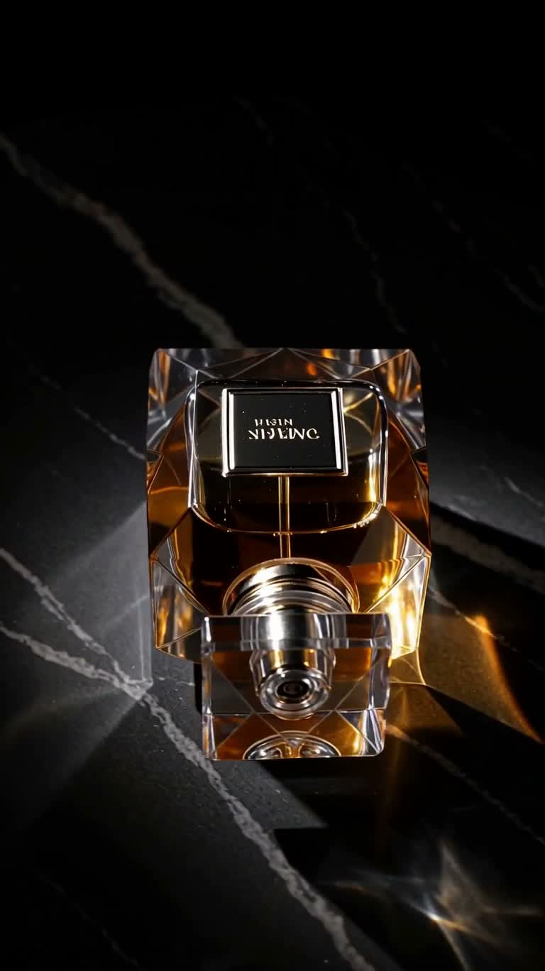 Caustic Light and Shadow of an Amber Perfume Bottle — AI video creation