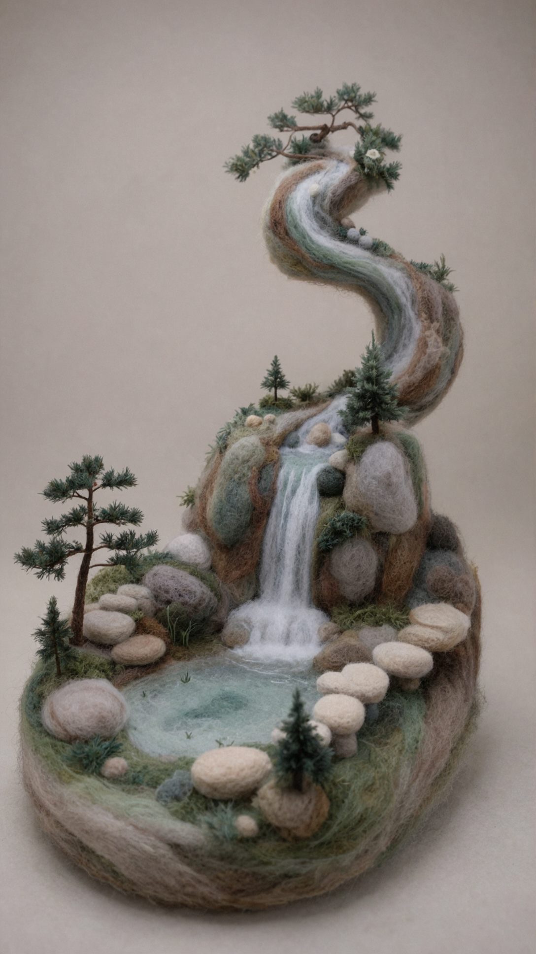 Водопад из объёмной бумажной скульптуры · Шерстяной фетр — AI image creation
