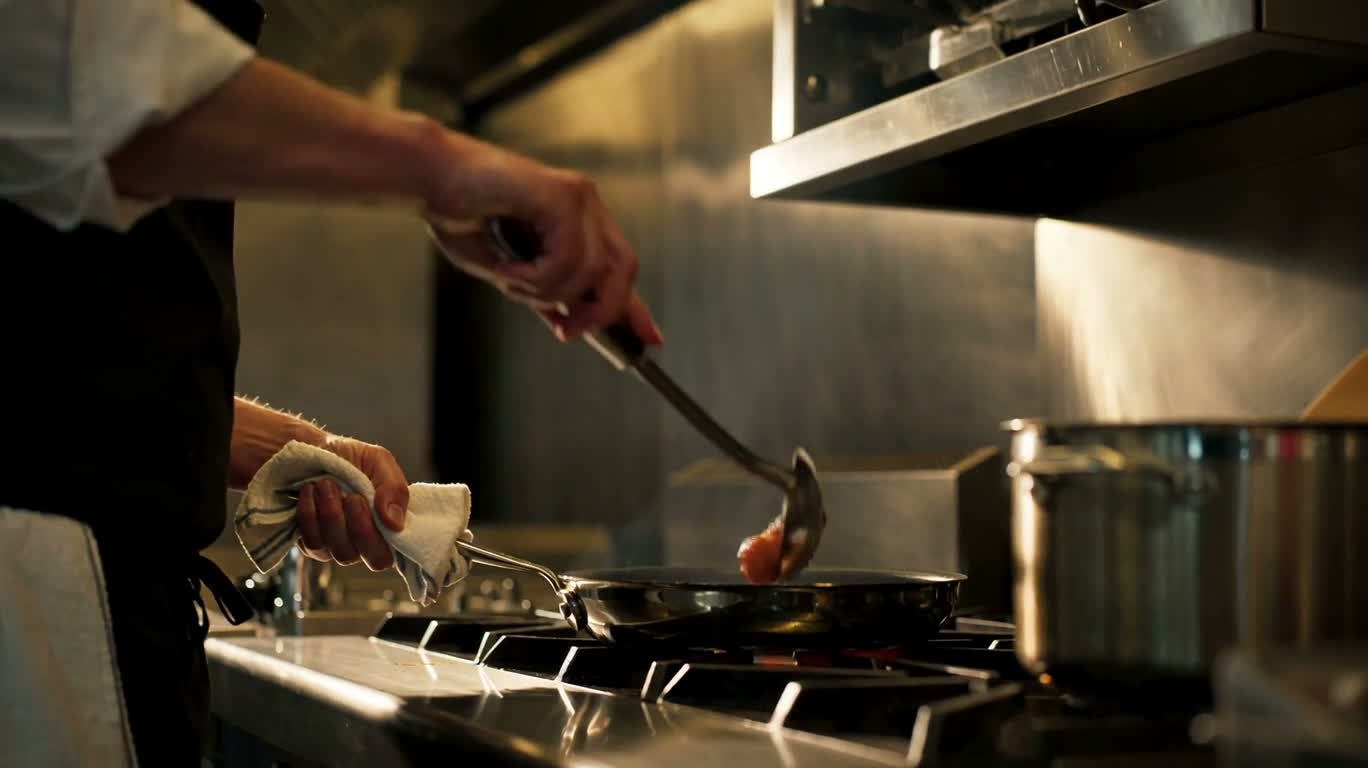 Sizzling Moment in a Professional Kitchen