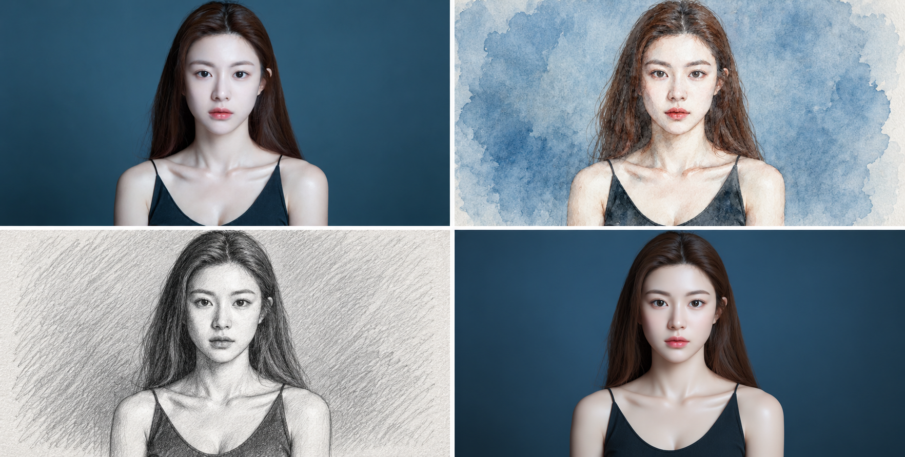 同一主体的四格多媒材质感对照 — AI image creation