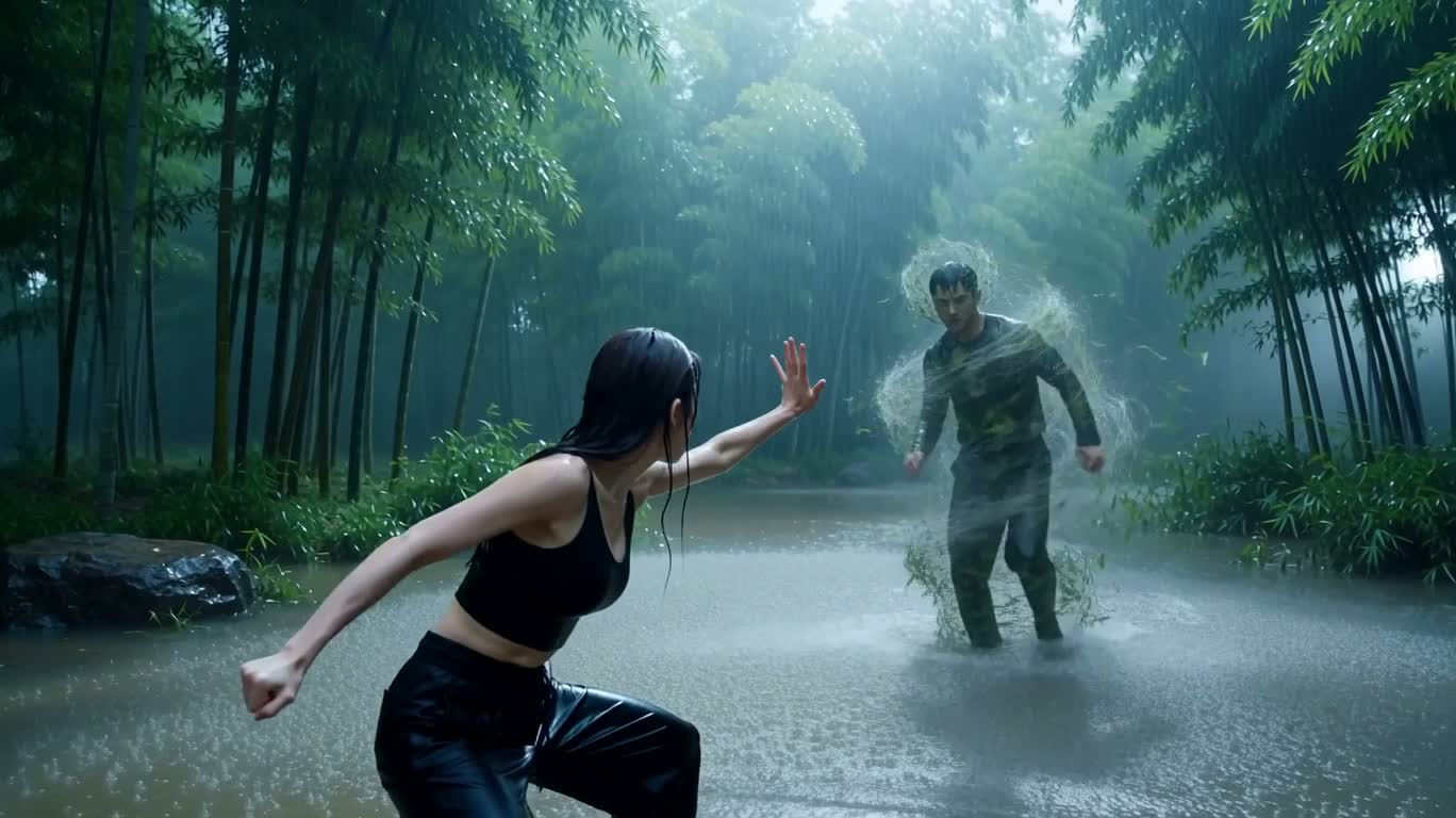 季风洪流中的武术灵体对决