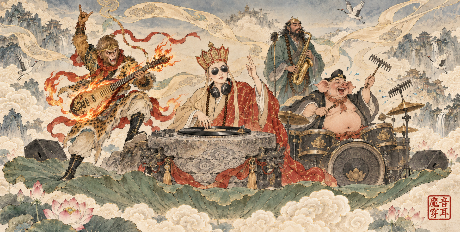 西游师徒云海工笔音乐会