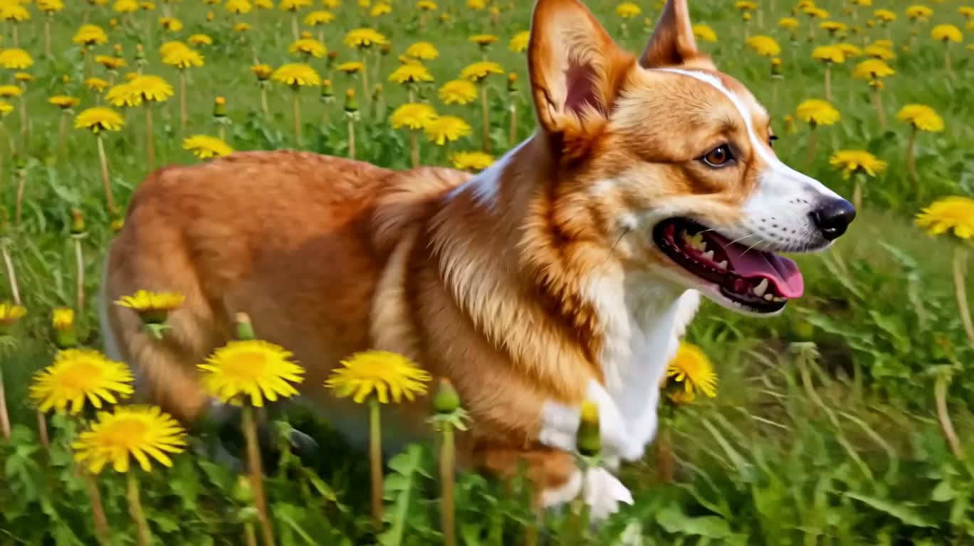 Corgi in a Dandelion Field