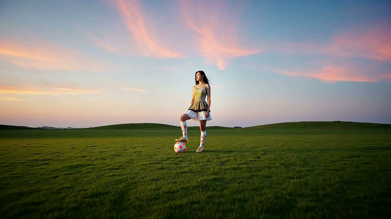 Chaussures de football dorées dans une prairie au crépuscule