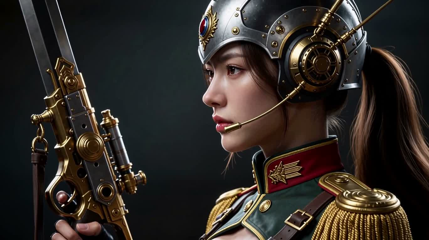 スチームパンクのシルエットの女戦士