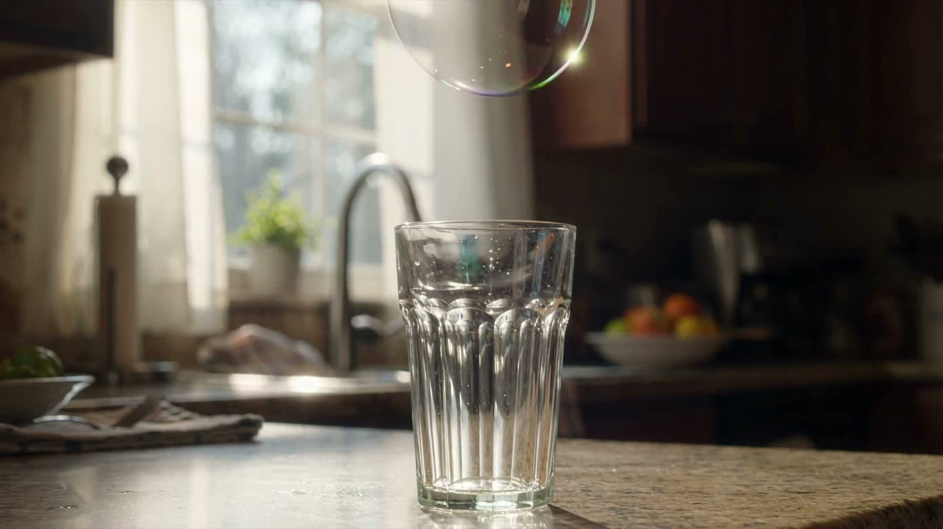 Les bulles se posent doucement sur le bord de la tasse