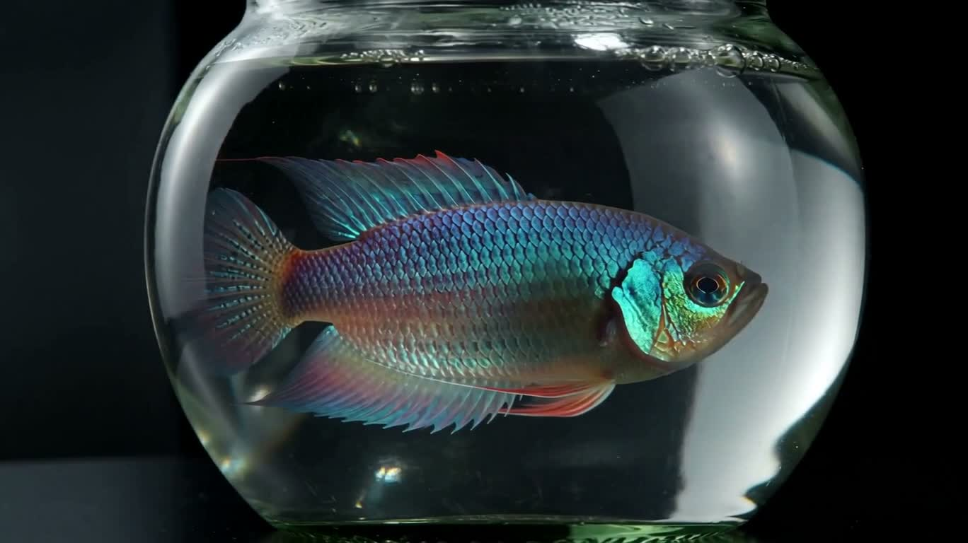 彩虹丝鳍鱼缸中的奇幻光影