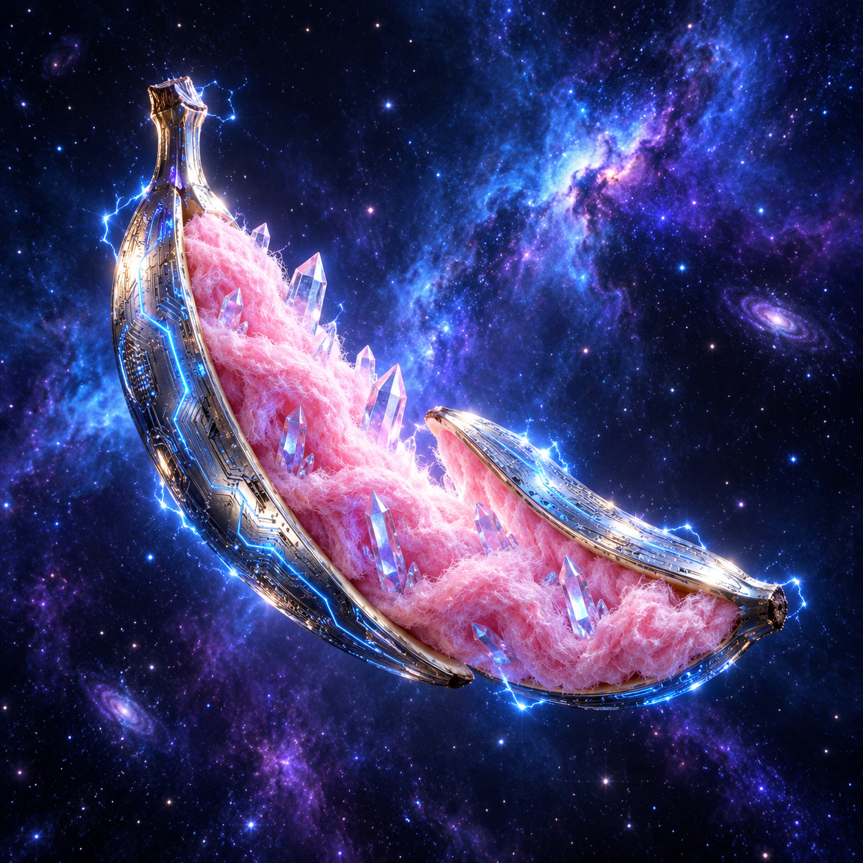 赛博朋克风纳米电路裂变香蕉与星云