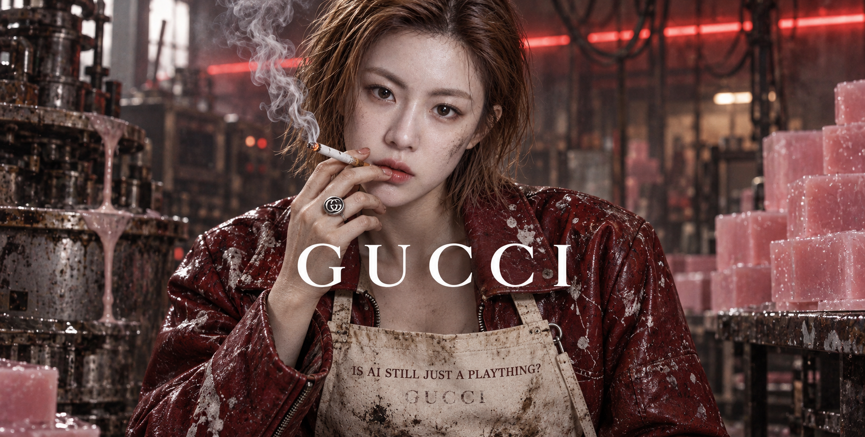 工业风香烟与Gucci文字时尚肖像