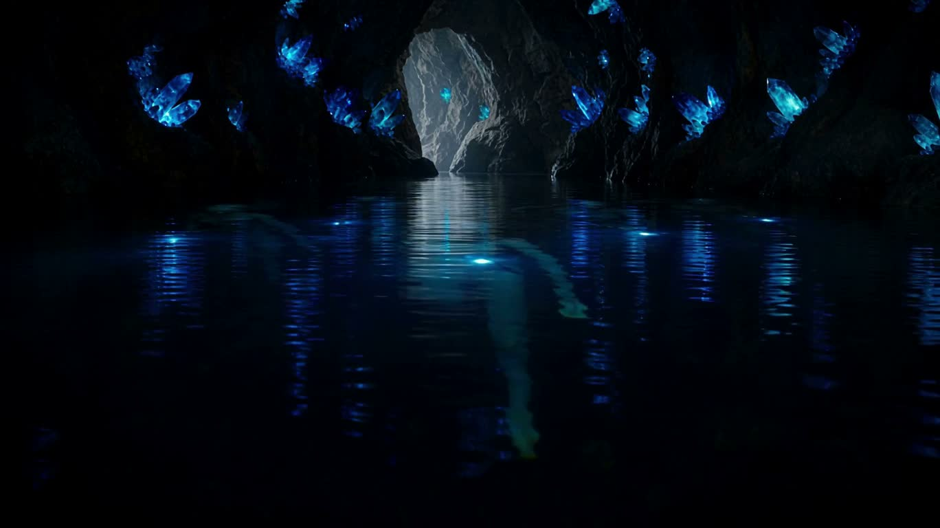 青い水晶湖の波の精霊 — AI video creation