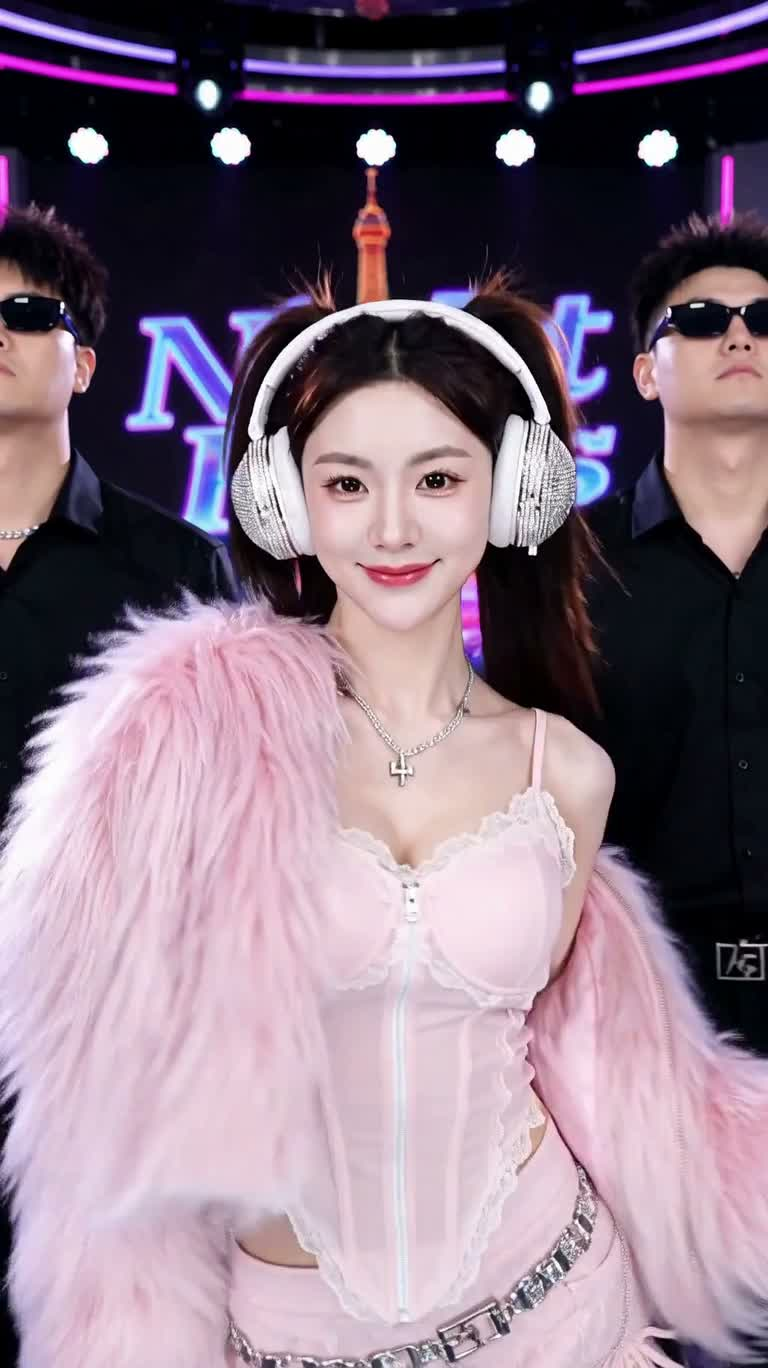 Show rap trực tiếp của cô gái ngọt ngào Đông Bắc dưới ánh neon — AI video creation