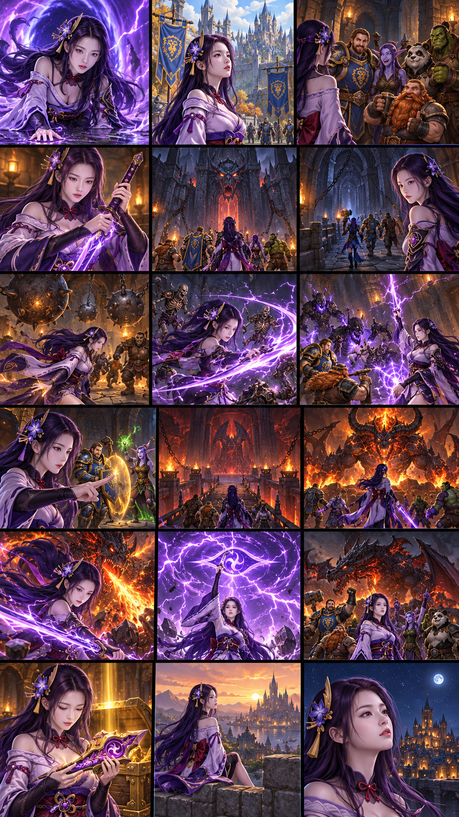 雷电将军误入魔兽世界的副本冒险分镜 — AI image creation
