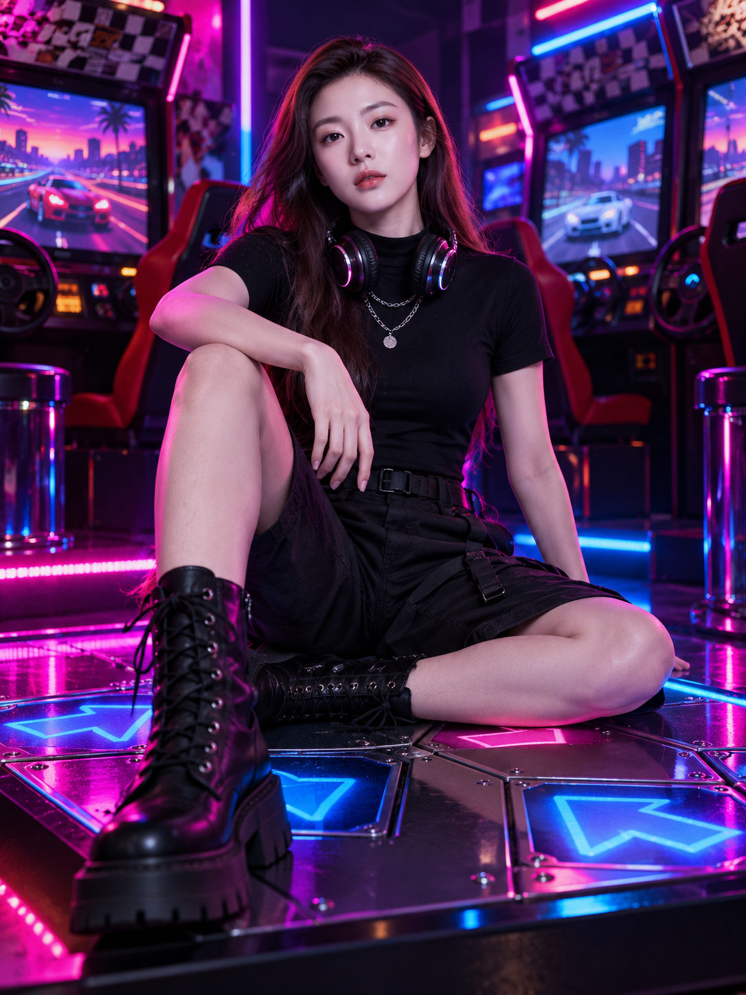 成年女性霓虹街机厅赛博复古时尚大片