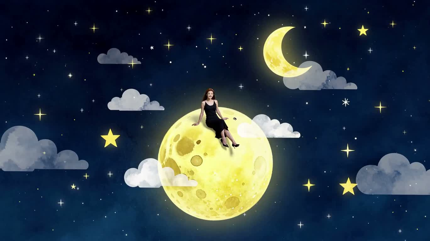 月上水彩笑颜 — AI video creation