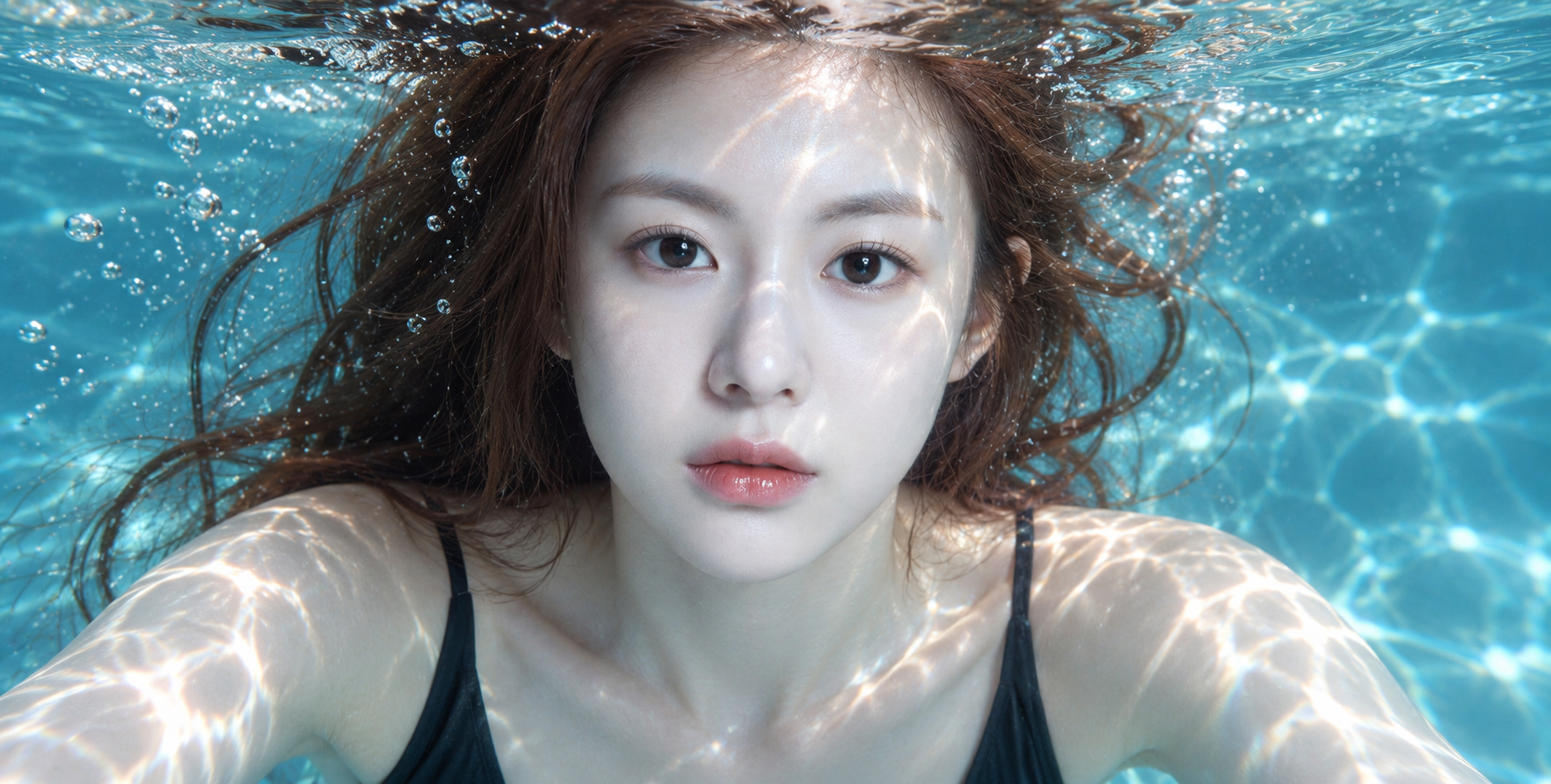 泳池浅水中的成年人物水下特写 — AI image creation