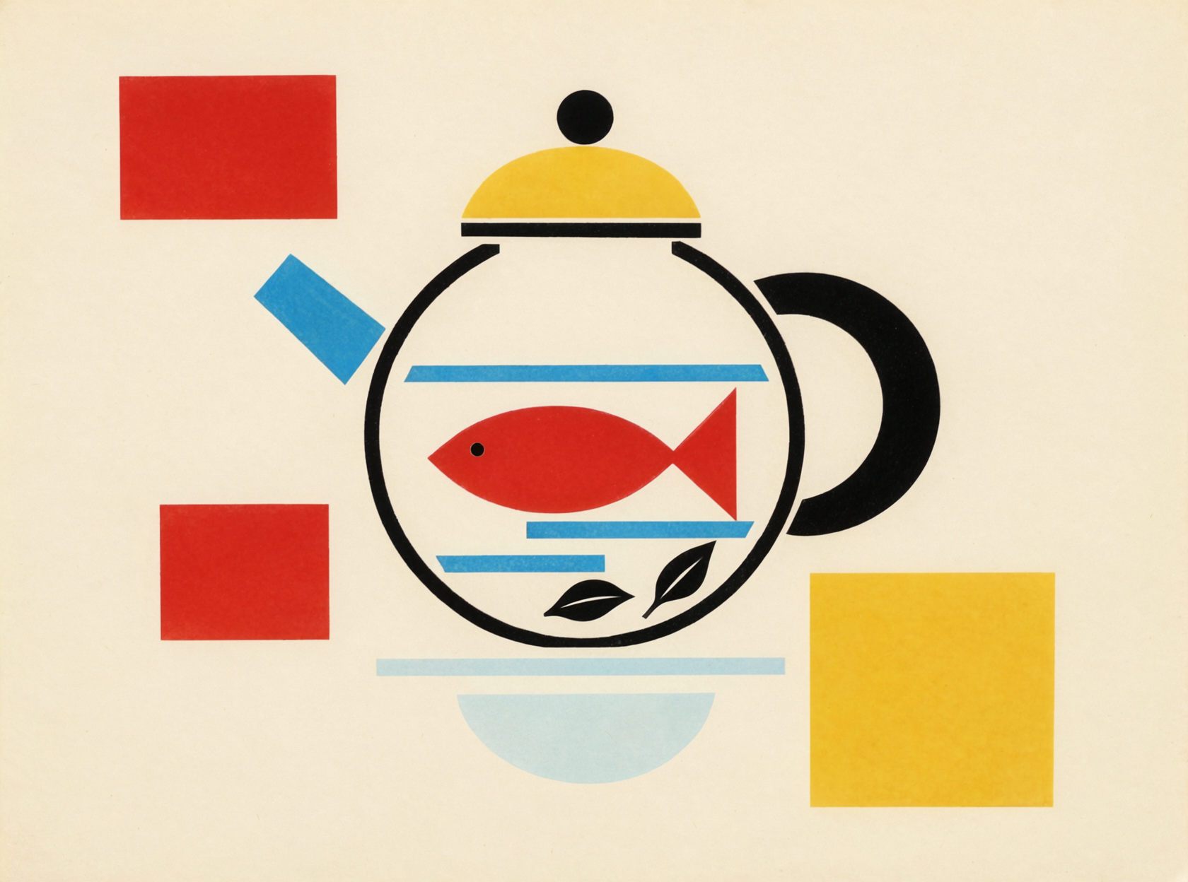 Théière en verre poisson rouge · Graphisme Bauhaus