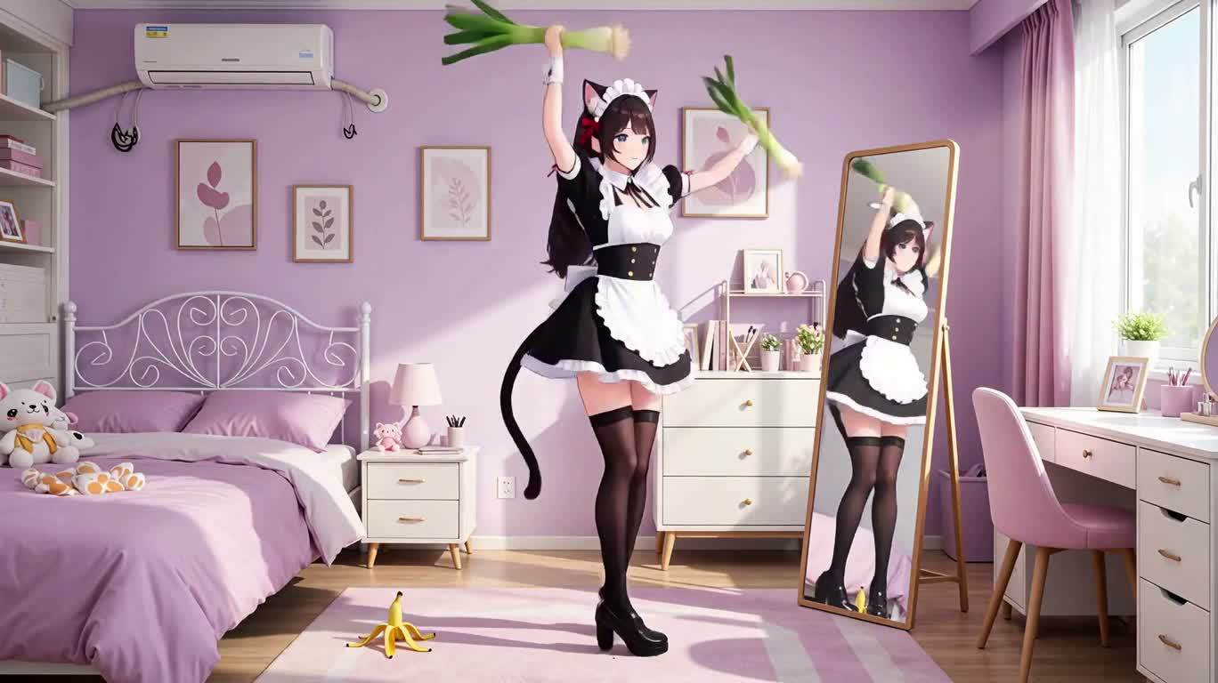 PV d'entraînement de danse à l'oignon mignon d'une maid à oreilles de chat