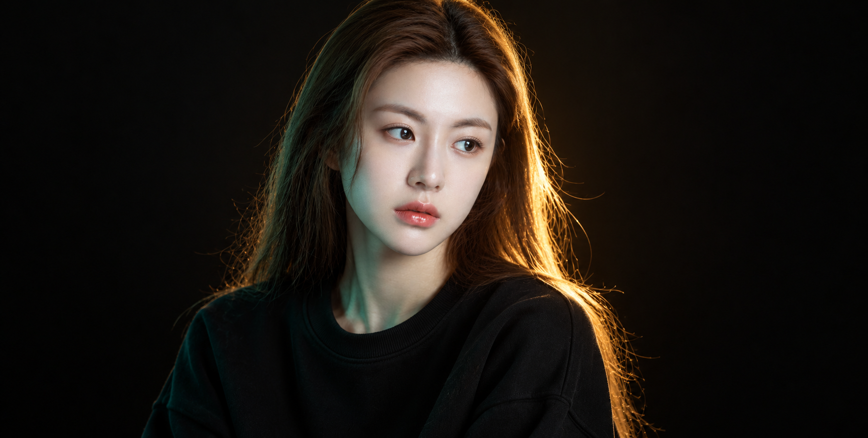 금빛과 초록빛 명암 속 깊은 옆얼굴 초상