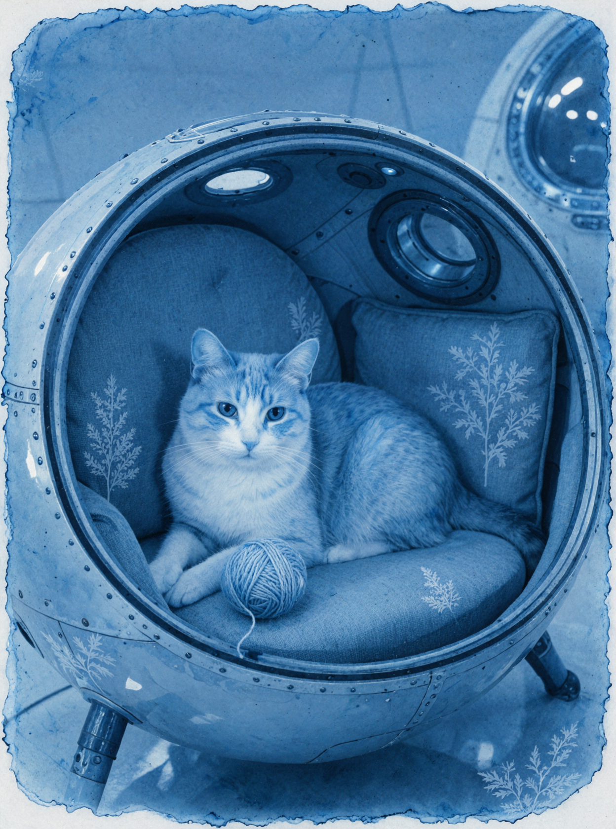 Космическая капсула кота · Цианотипия