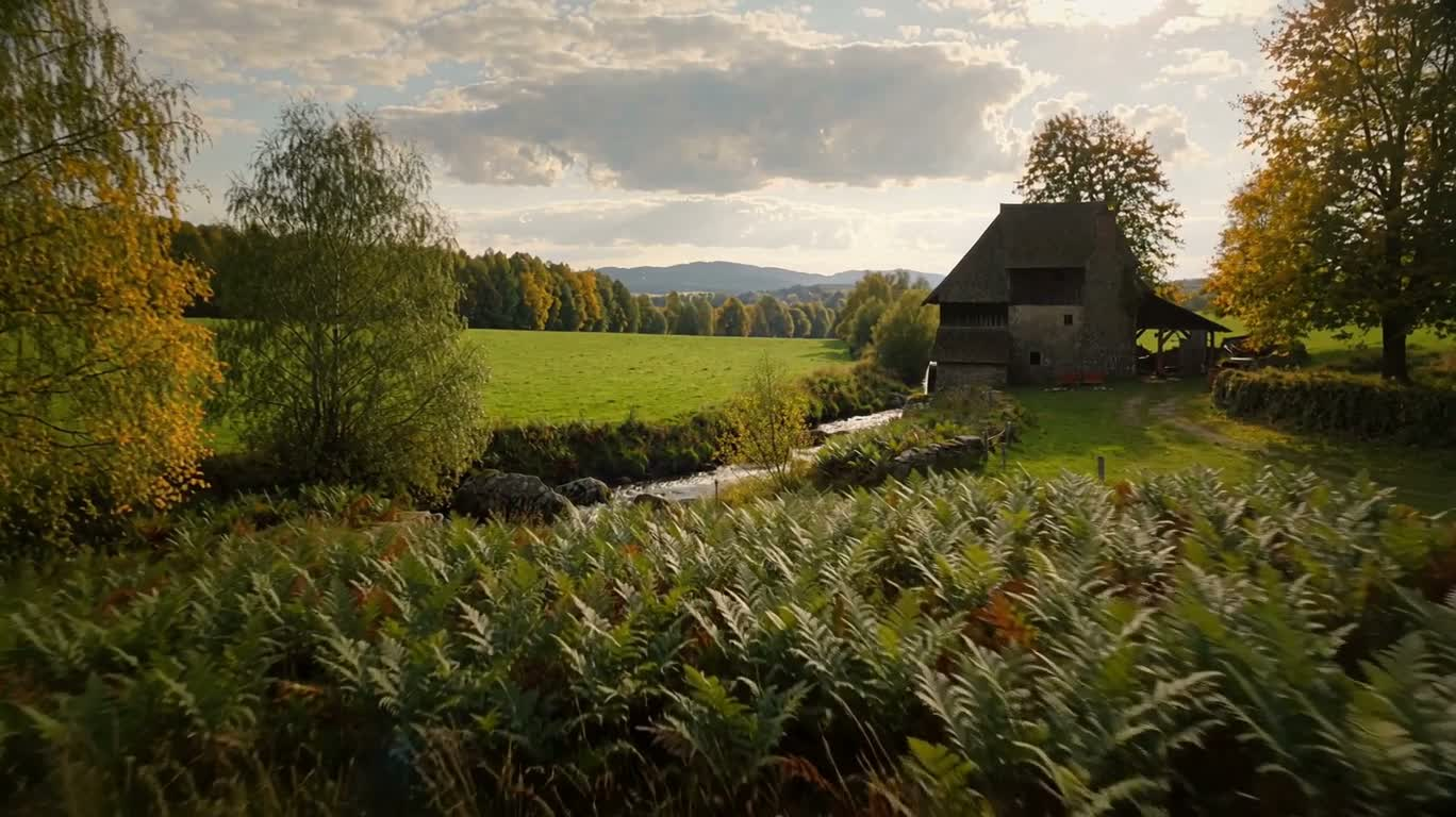 Golden Late Summer Watermill Panorama