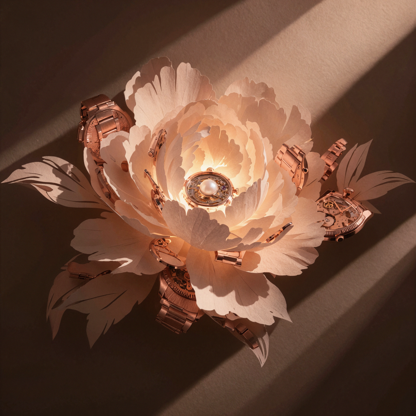 Mechanical Peony · Paper-cut Lightbox — AI image creation