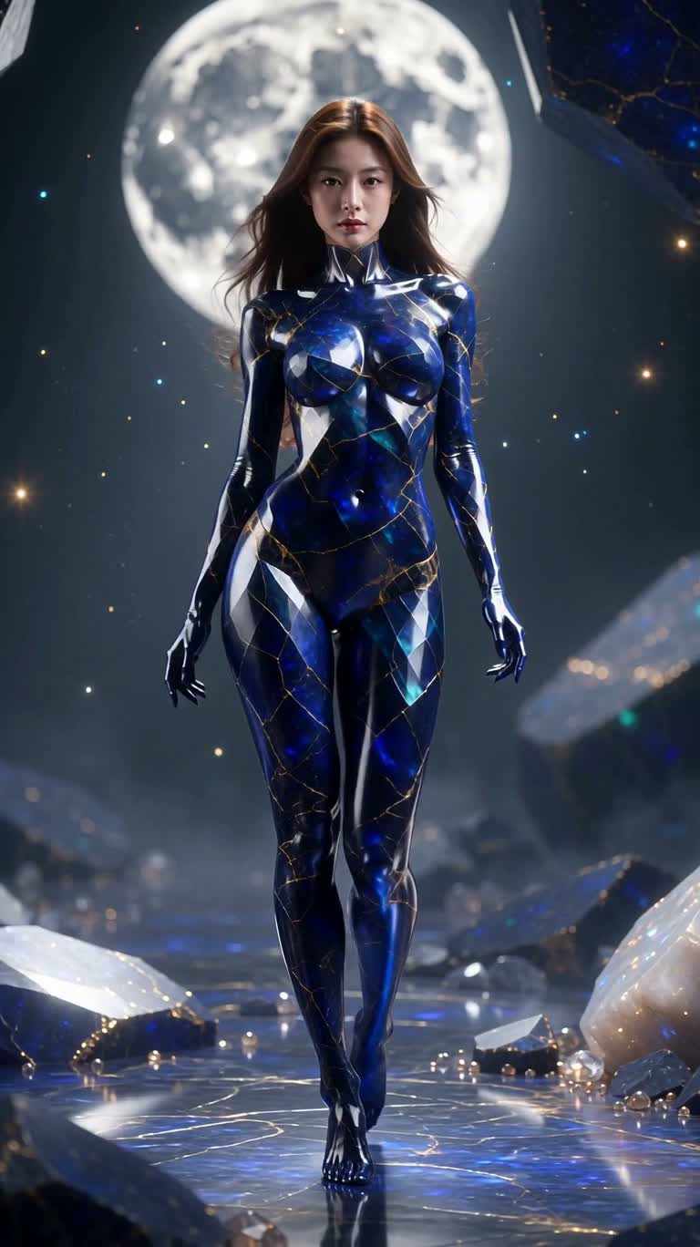 Figure féminine spirituelle en lapis-lazuli et pierre de lune — AI video creation