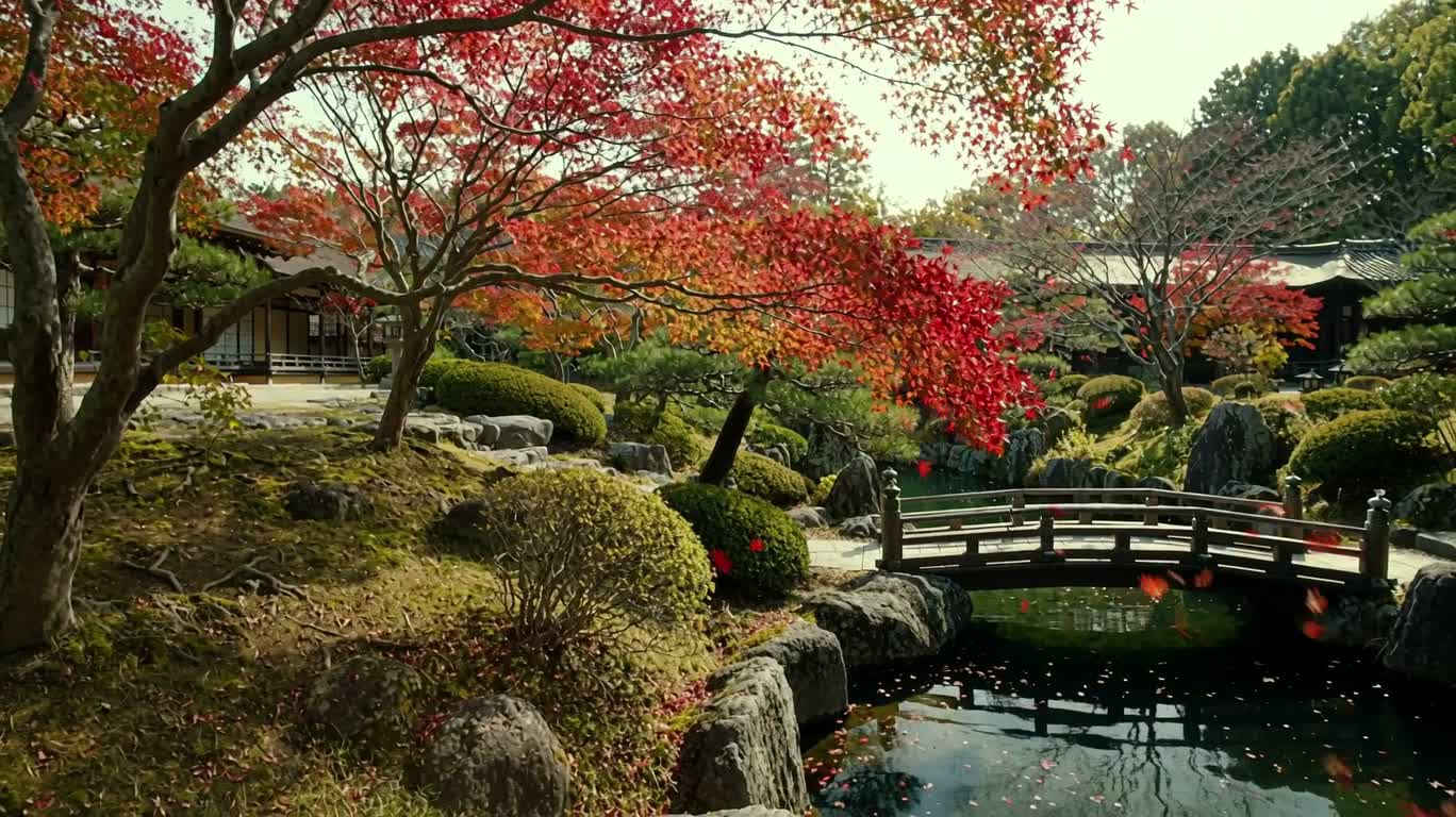 秋日静谧日式庭园