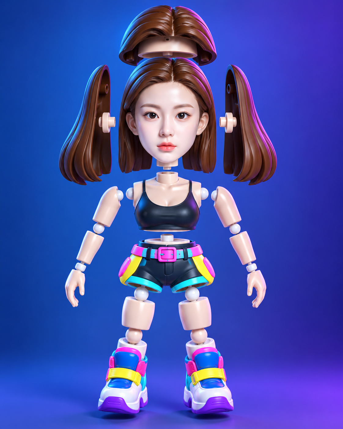 极致洁净鲜艳波普风3D潮玩悬浮渲染