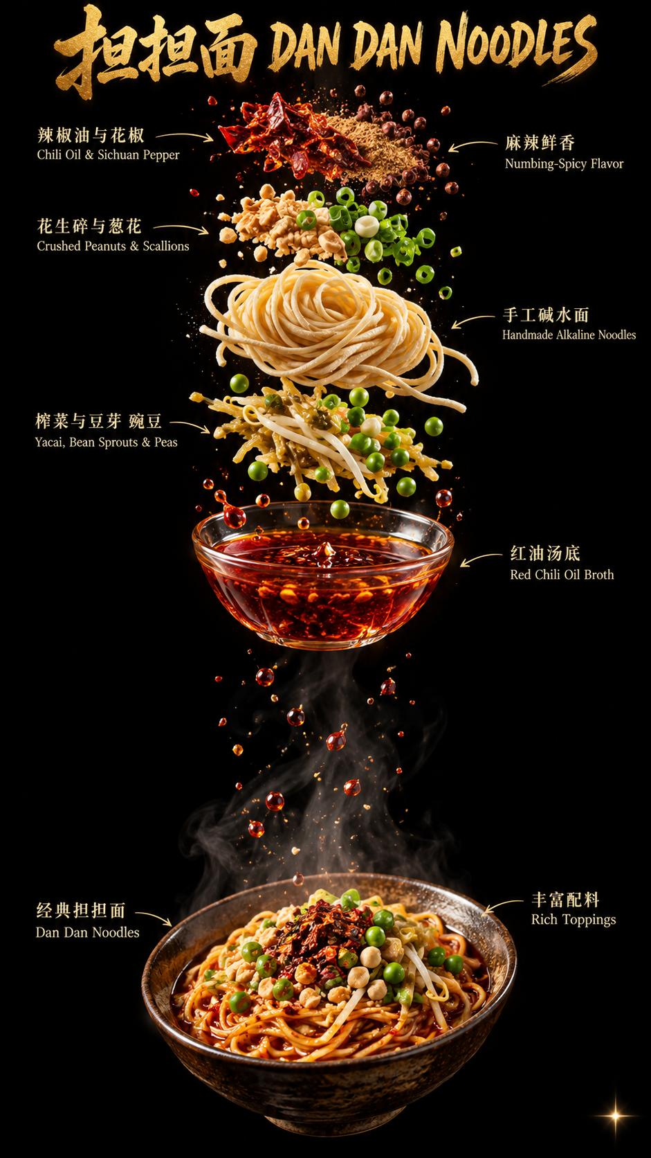 担担面黑金悬浮分层美食海报 — AI image creation