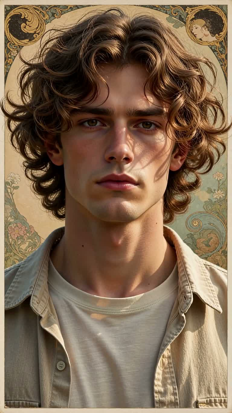 Art Nouveau Portrait of a Curly-Haired Youth
