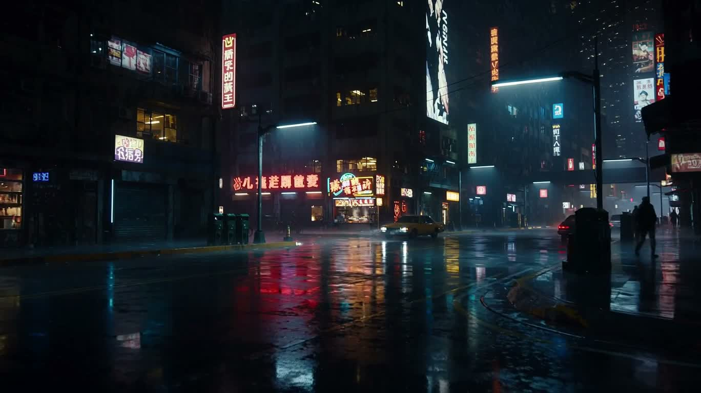 Neon Rainy Night Street Food