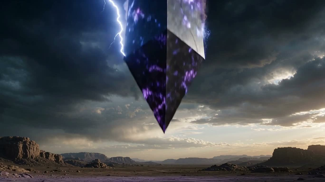Stèle de météorite et APEX dans la tempête