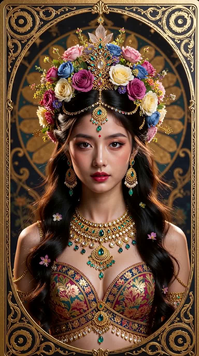 신비로운 꽃관을 쓴 인도 요정 타로 초상