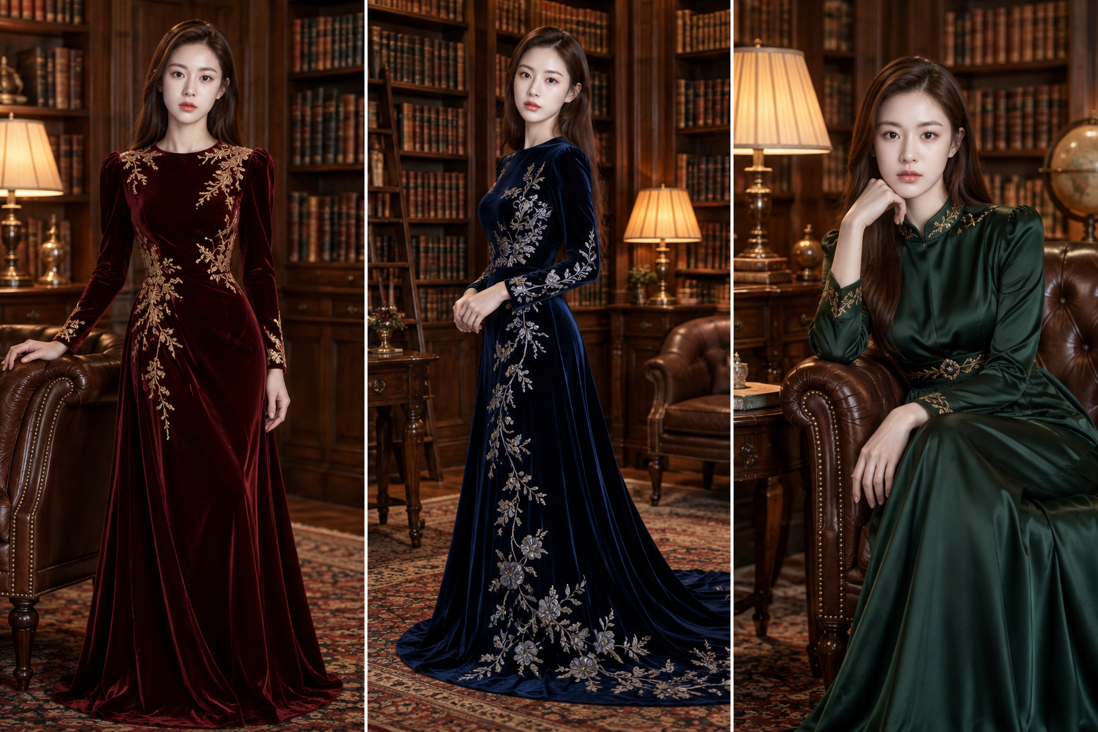 虚构成年女性的复古图书馆礼服造型组图