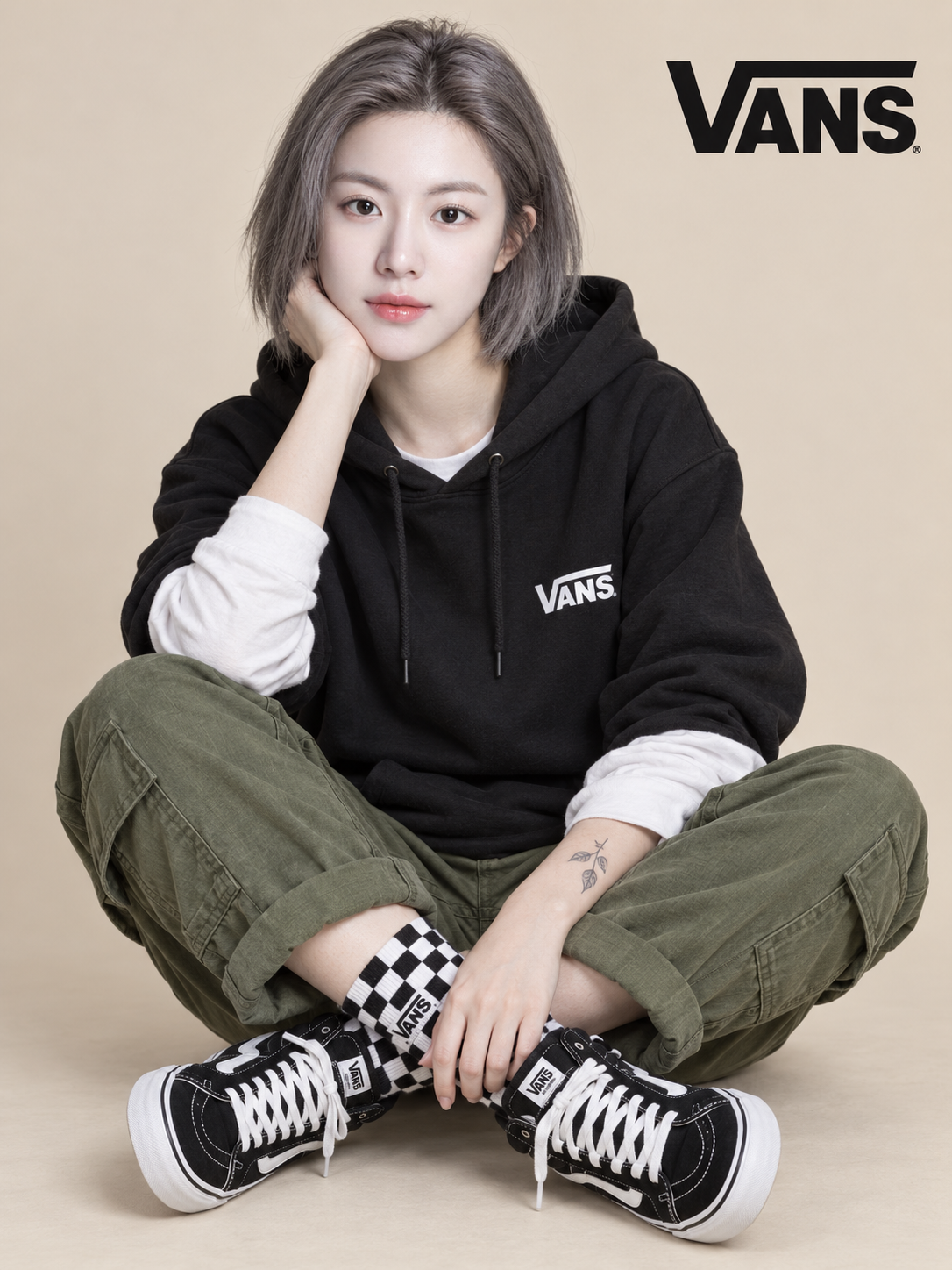 연한 베이지 스튜디오의 Vans 스트리트 스타일 인물 사진