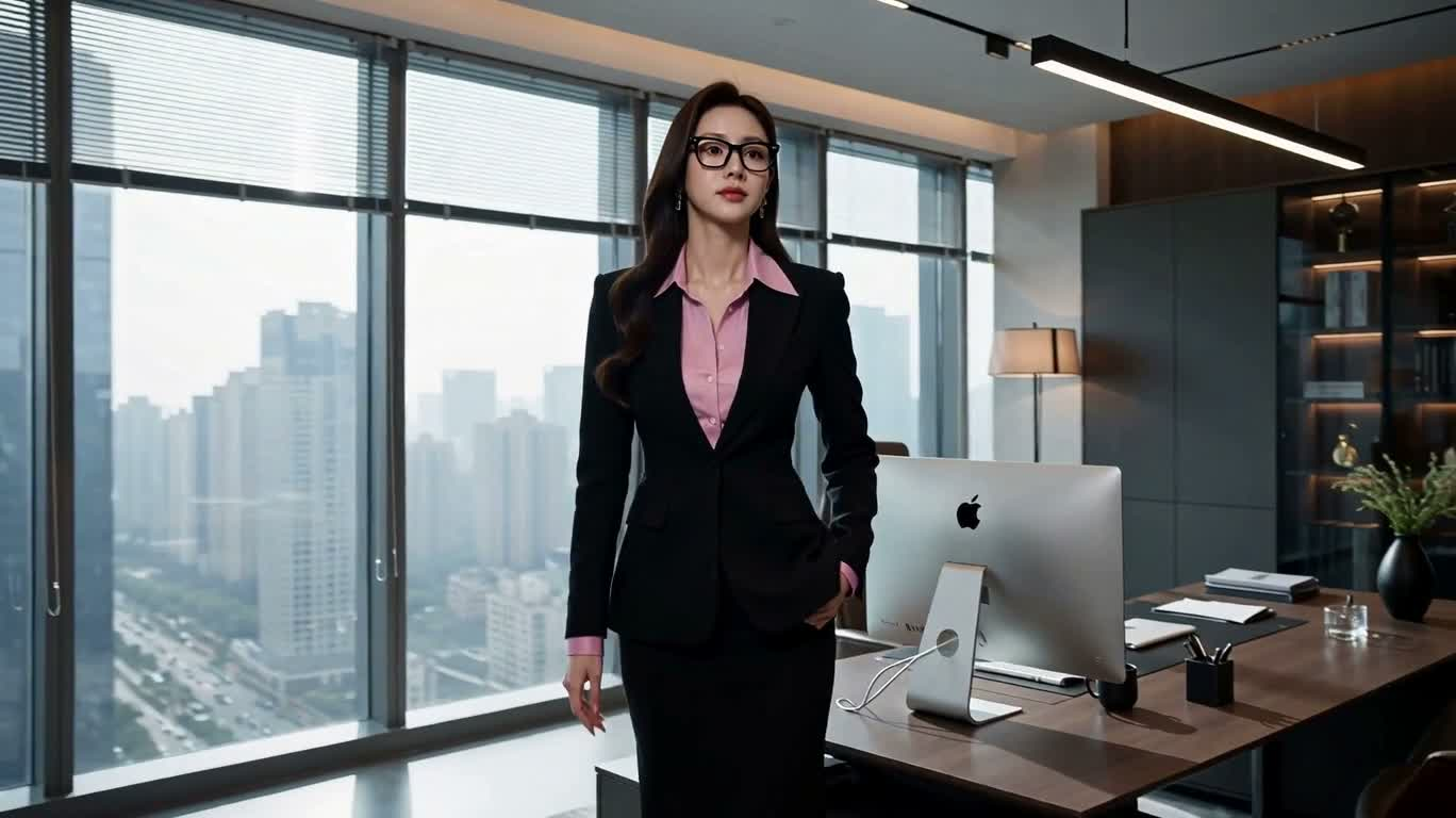 玻璃幕墙办公室的女老板