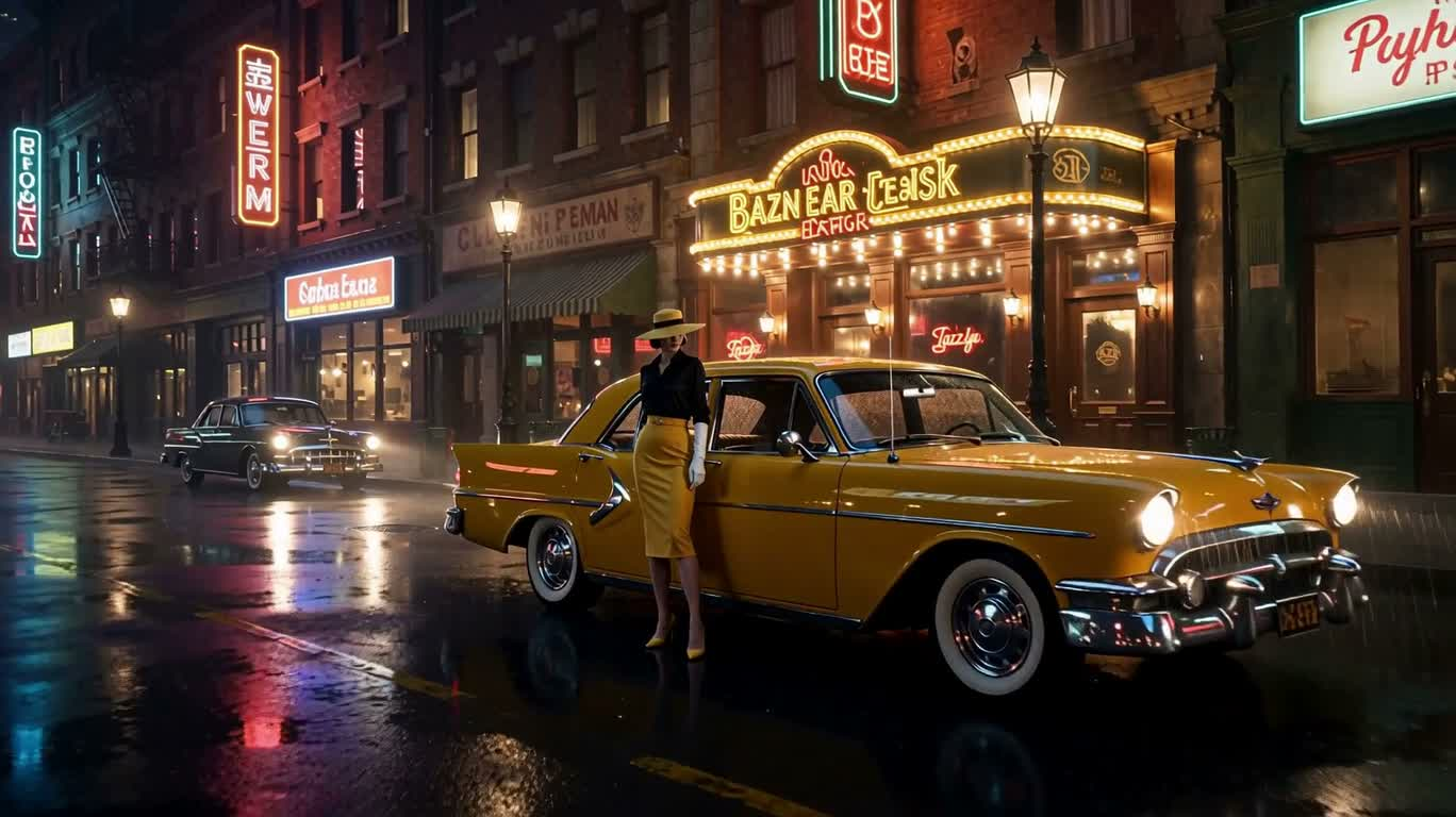 Tay súng áo vàng trong đêm mưa neon — AI video creation