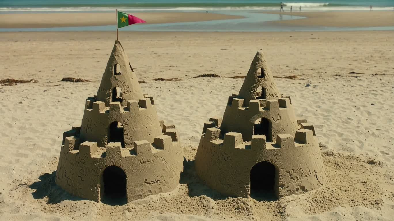 Deux châteaux de sable sur la plage
