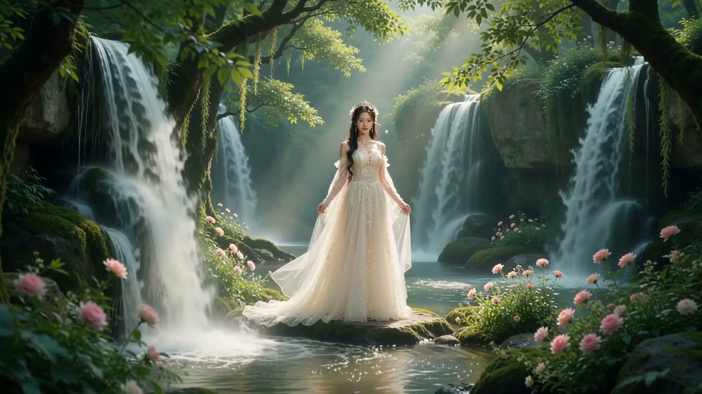 瀑布林间的奇幻公主