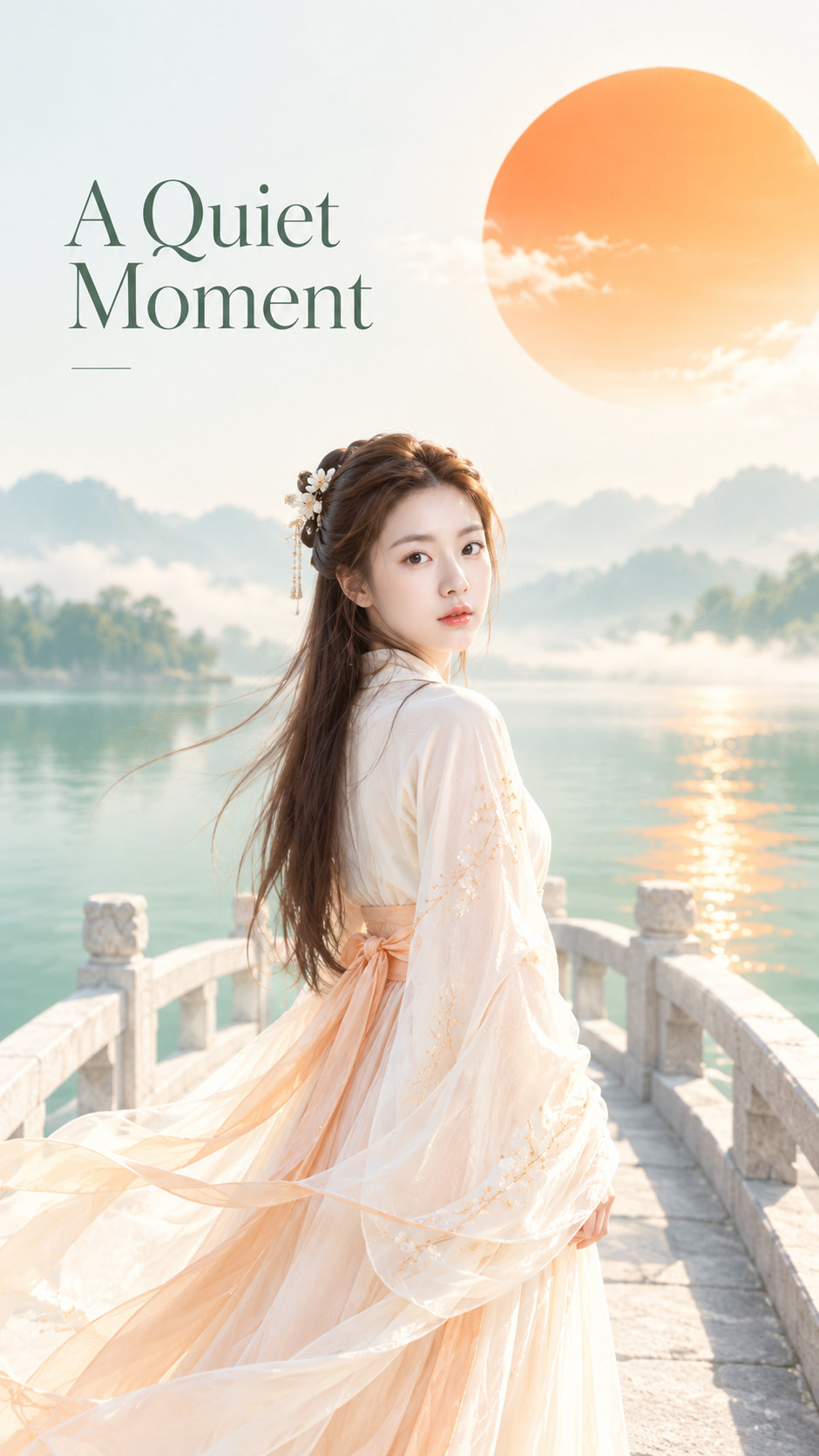 동양 선 미니멀 아치 다리와 여성 표지