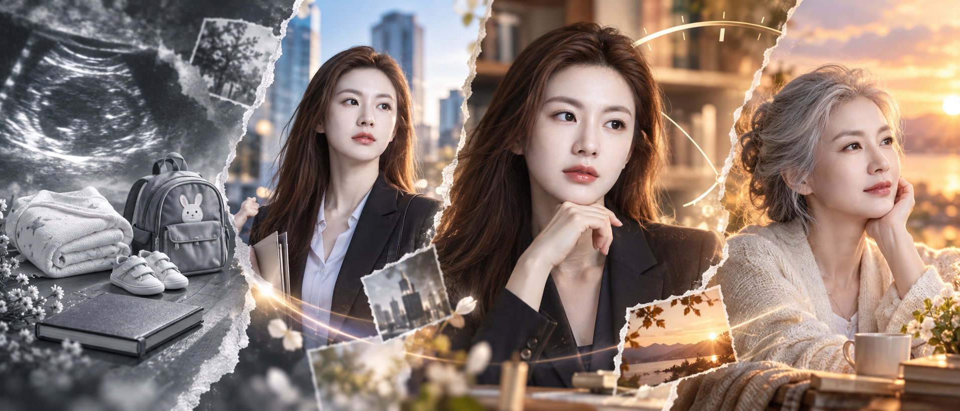 从生命初始到暮年的女性人生拼贴 — AI image creation