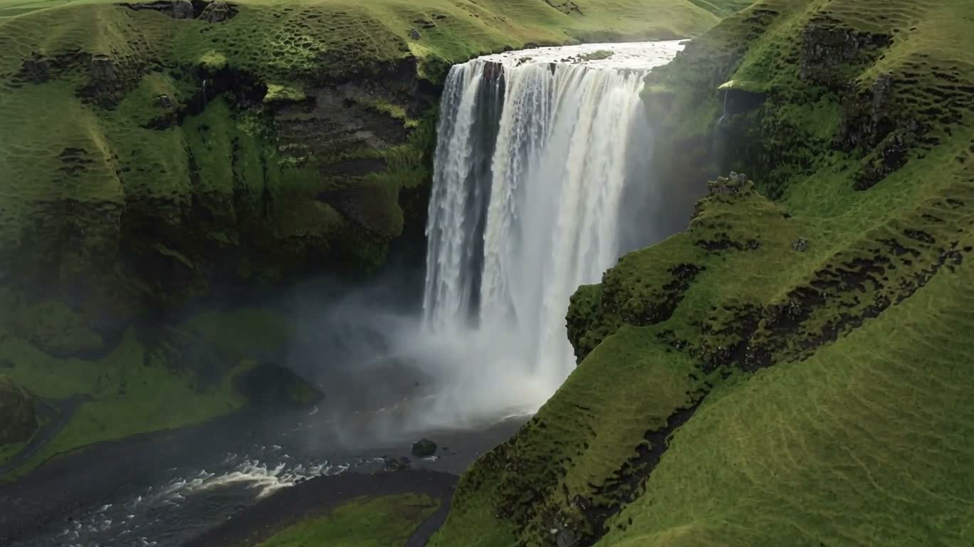 Aerial View of an Icelandic Waterfall