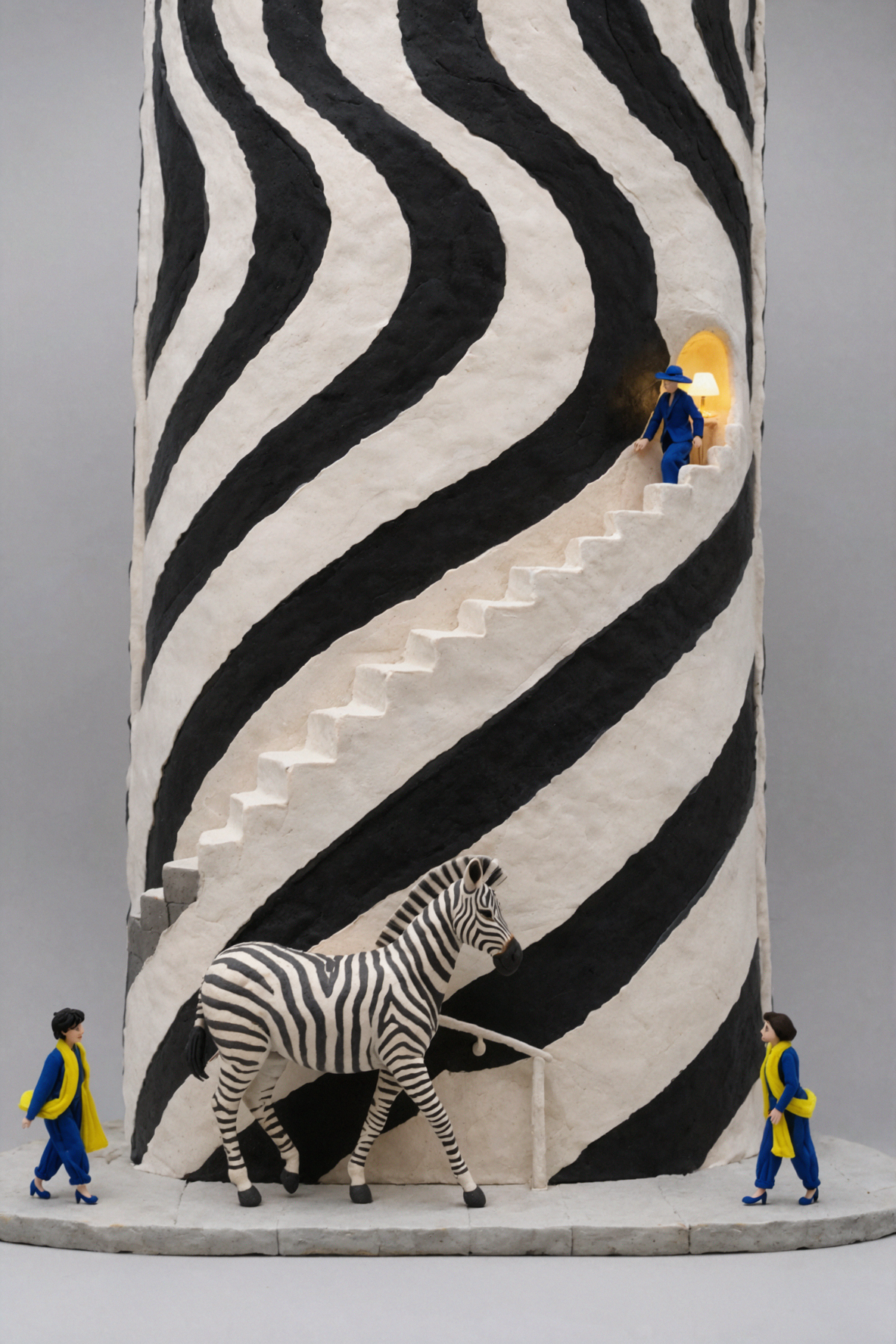 Escalier zébré noir et blanc · Stop-motion en pâte à modeler — AI image creation