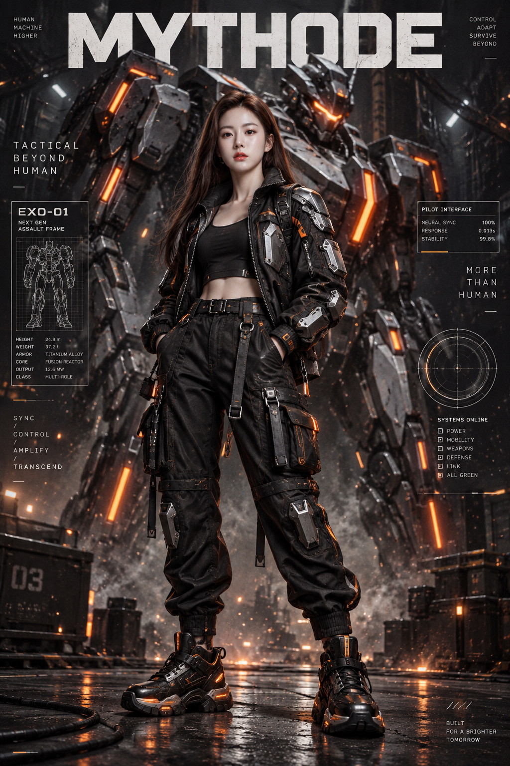 女性モデルのメカ風8Kファッションポスター