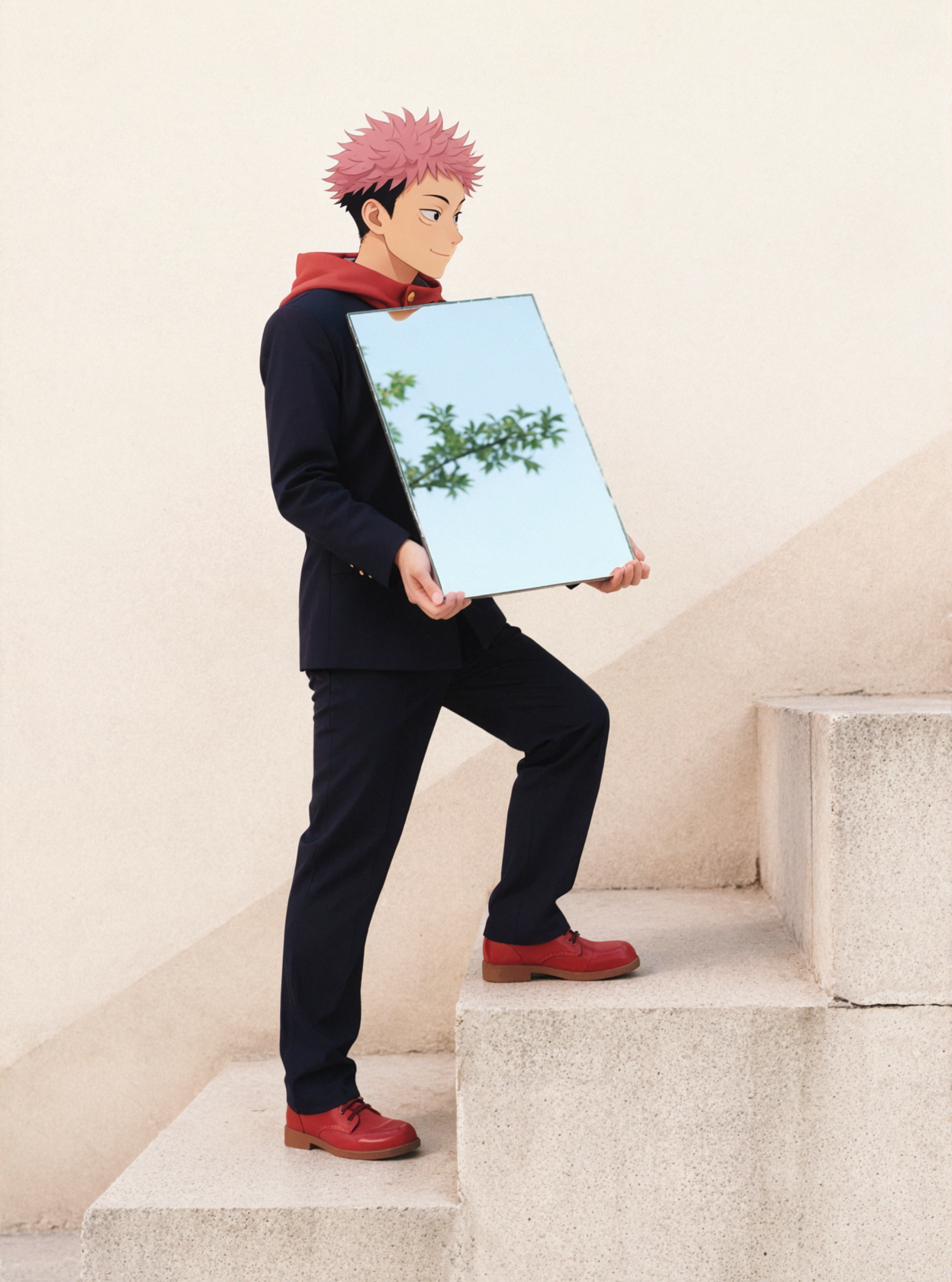 虎杖悠仁・窓を抱えて階段を上る — AI image creation