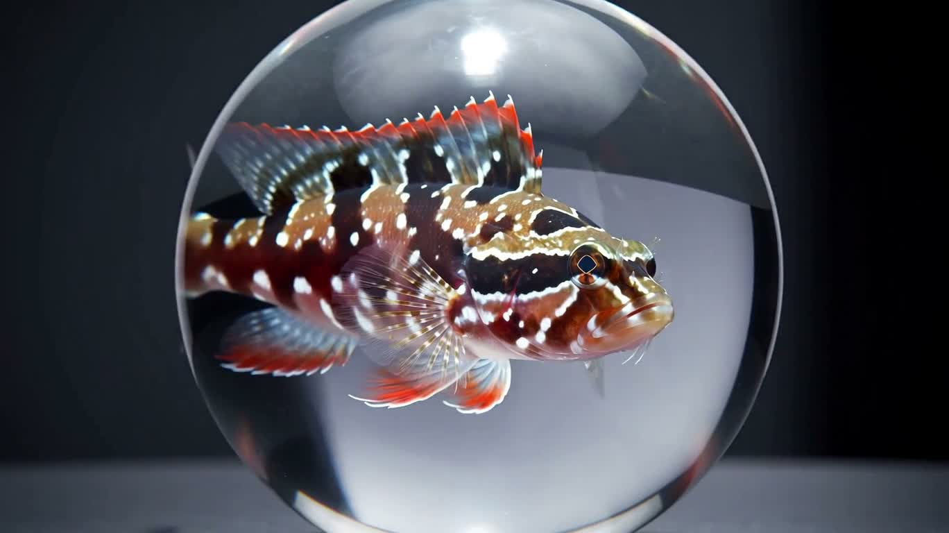 Poisson mandarin dans une bille de verre