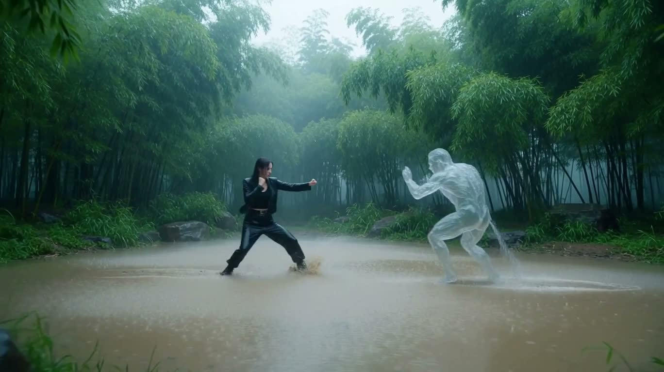 竹林雨战:水影对决