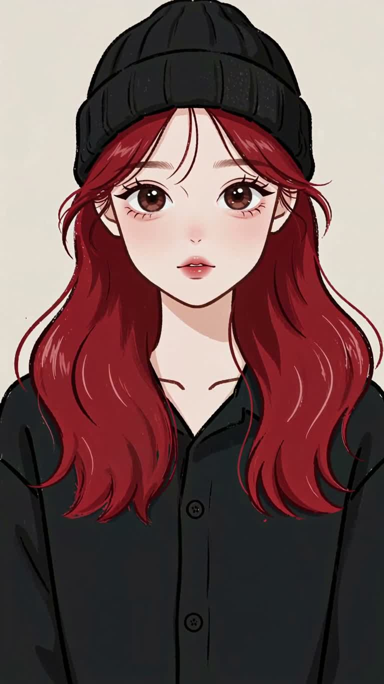 빨간 니트 모자를 쓴 여성의 초상