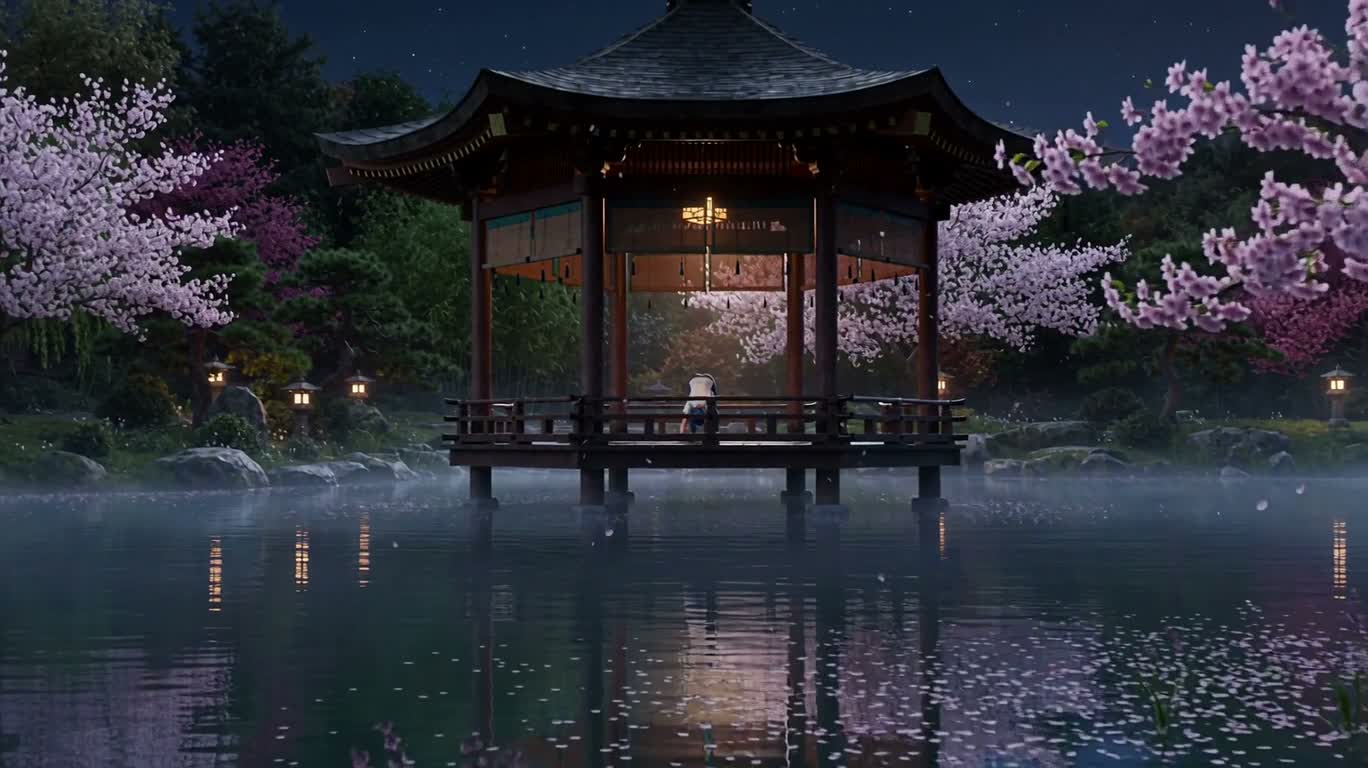 月光湖畔樱花瑜伽
