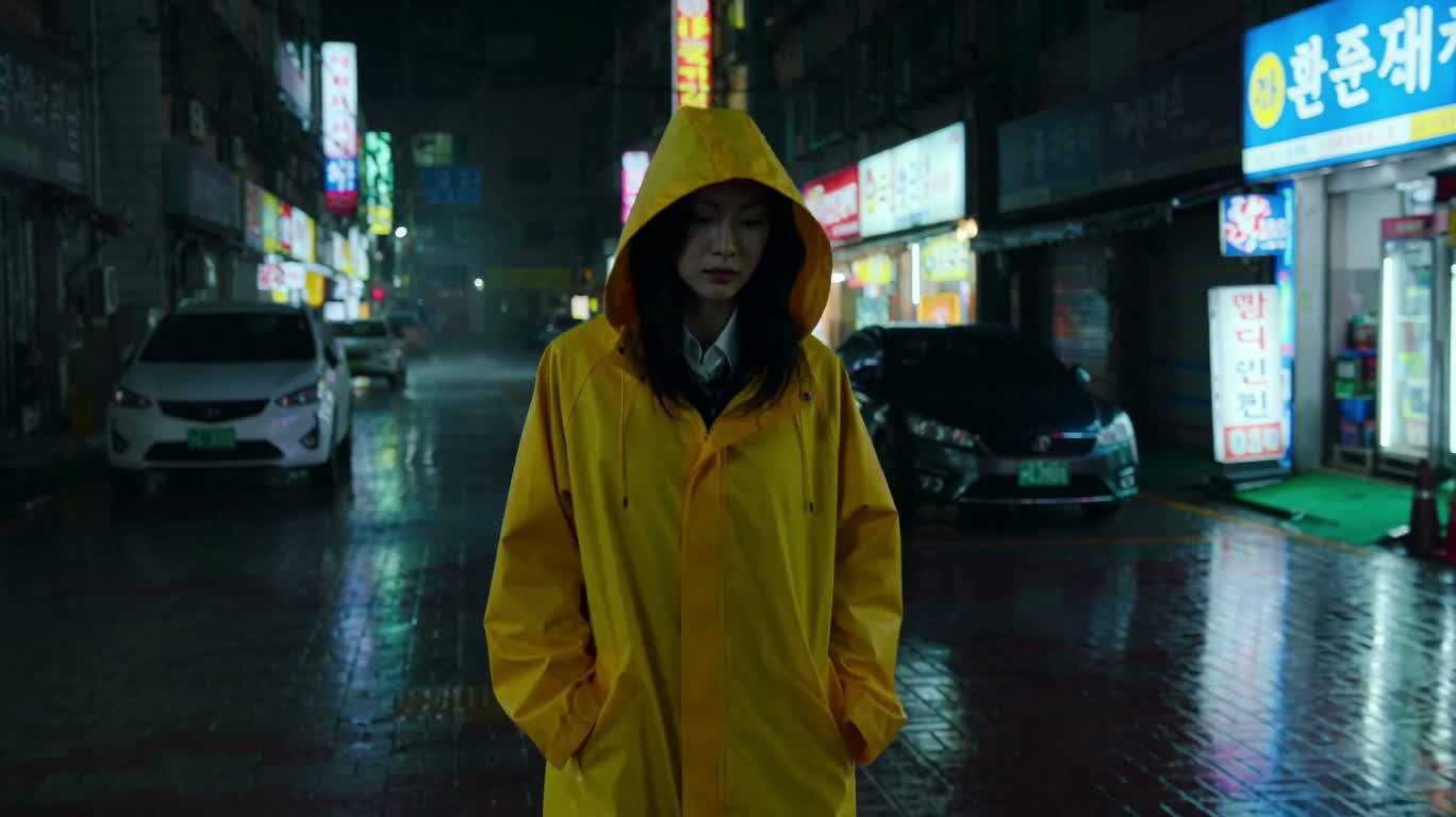 Ruelle sous la pluie néon — AI video creation